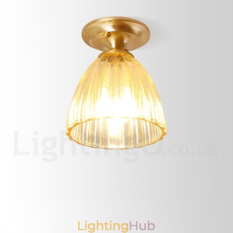 Pure Brass Rustic Lodge Nordic Style Flush Mount Ceiling Light with Glass Shade