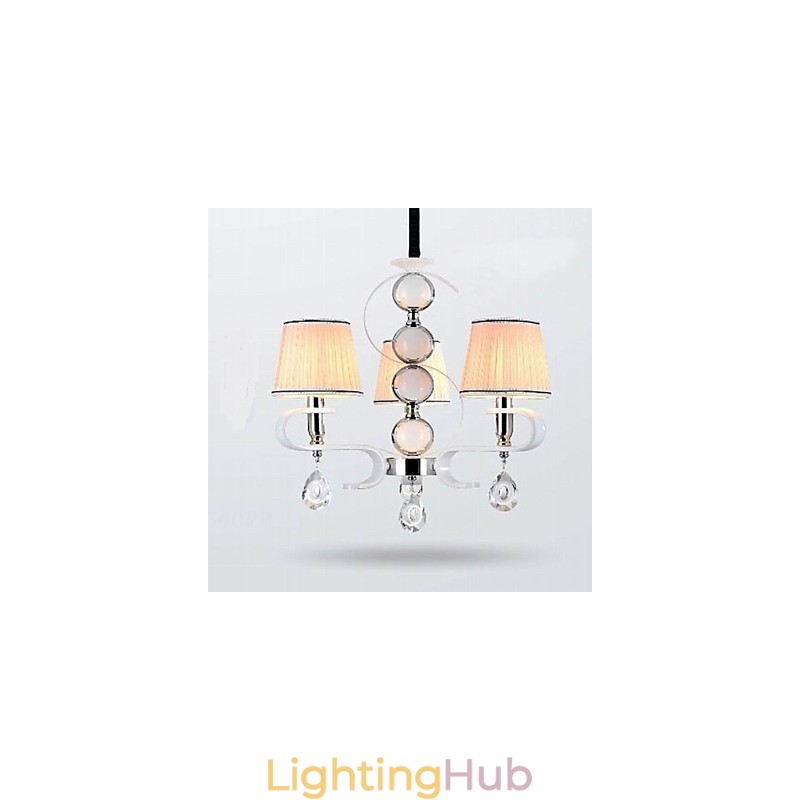 Fabric Chandelier 3 Light High Grade Lamp White Jade Silver Ring