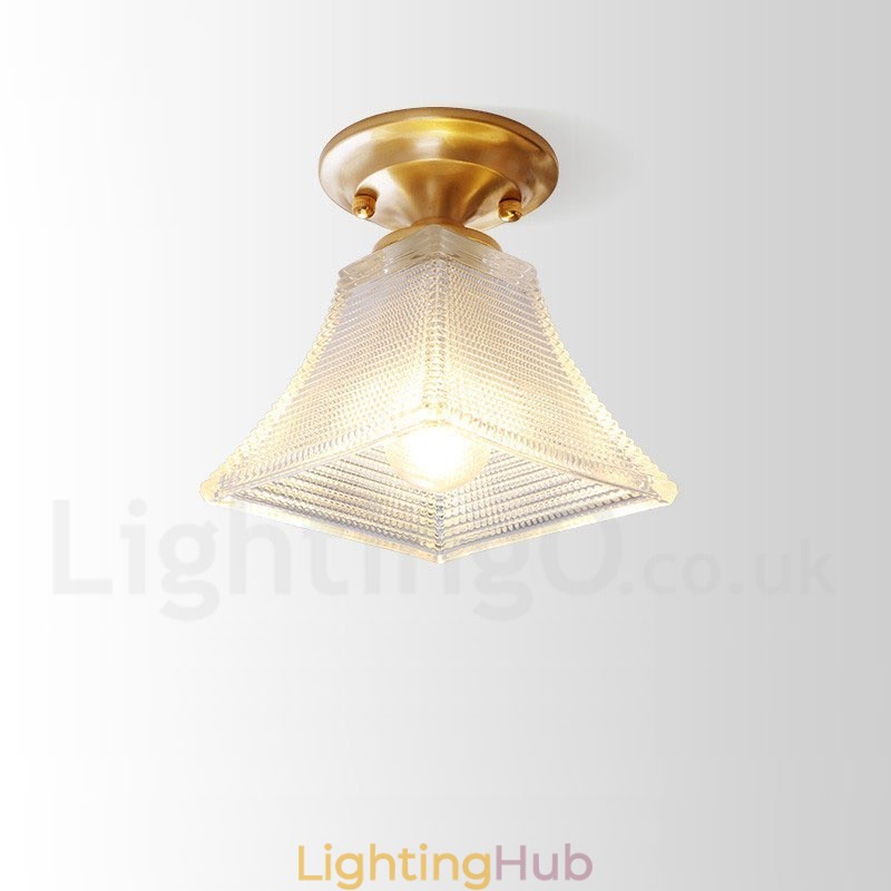 Pure Brass Rustic Lodge Nordic Style Flush Mount Ceiling Light with Glass Shade