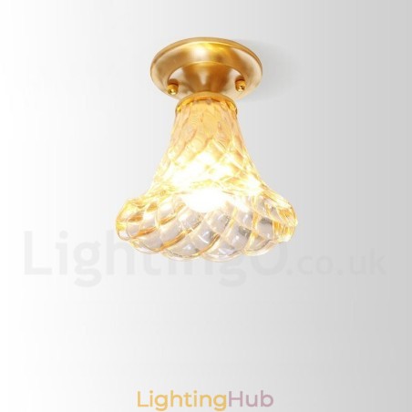Pure Brass Rustic Lodge Nordic Style Flush Mount Ceiling Light with Glass Shade Pure Brass Rustic Lodge Nordic Style Flush Mount Ceiling Light with Glass Shade