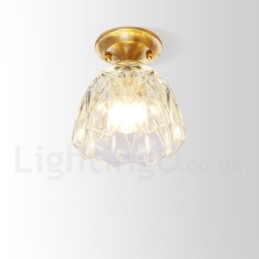 Pure Brass Rustic Lodge Nordic Style Flush Mount Ceiling Light with Glass Shade