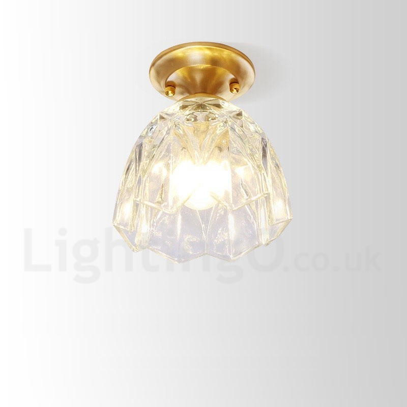Pure Brass Rustic Lodge Nordic Style Flush Mount Ceiling Light with Glass Shade