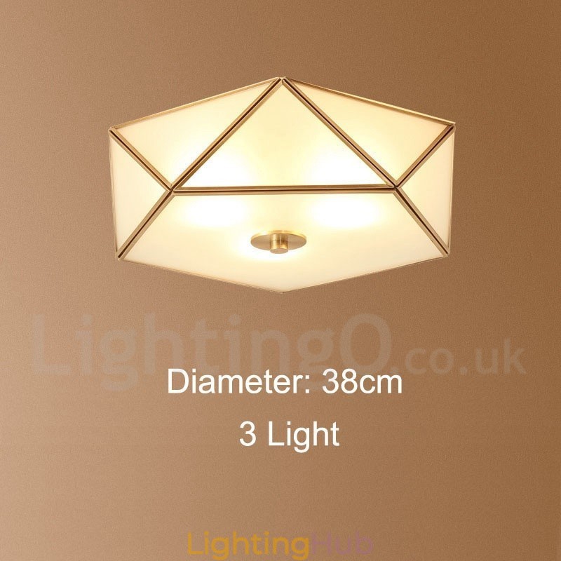 Pure Brass Rustic Lodge Nordic Style Flush Mount Ceiling Light with Glass Shade