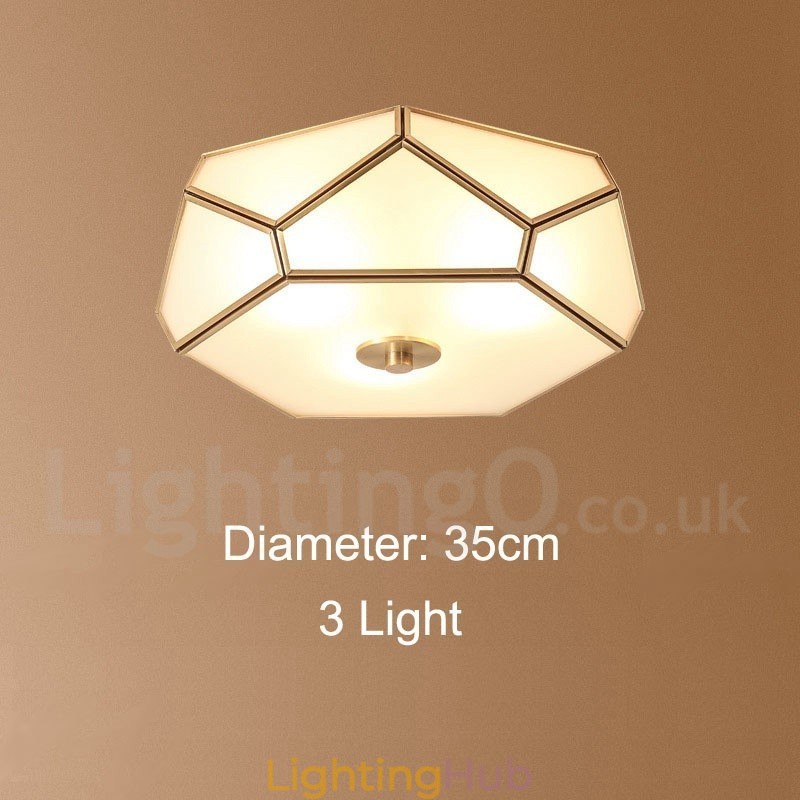 Pure Brass Rustic Lodge Nordic Style Flush Mount Ceiling Light with Glass Shade