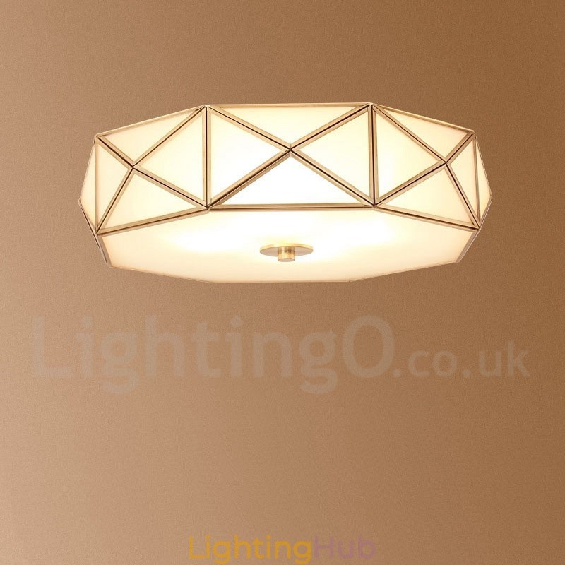 Pure Brass Rustic Lodge Nordic Style Flush Mount Ceiling Light with Glass Shade