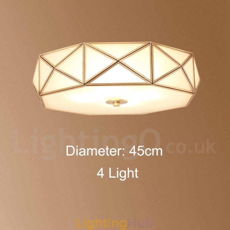 Pure Brass Rustic Lodge Nordic Style Flush Mount Ceiling Light with Glass Shade
