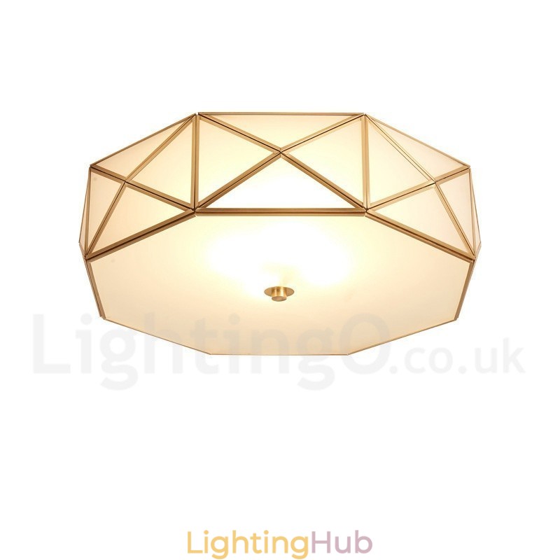 Pure Brass Rustic Lodge Nordic Style Flush Mount Ceiling Light with Glass Shade
