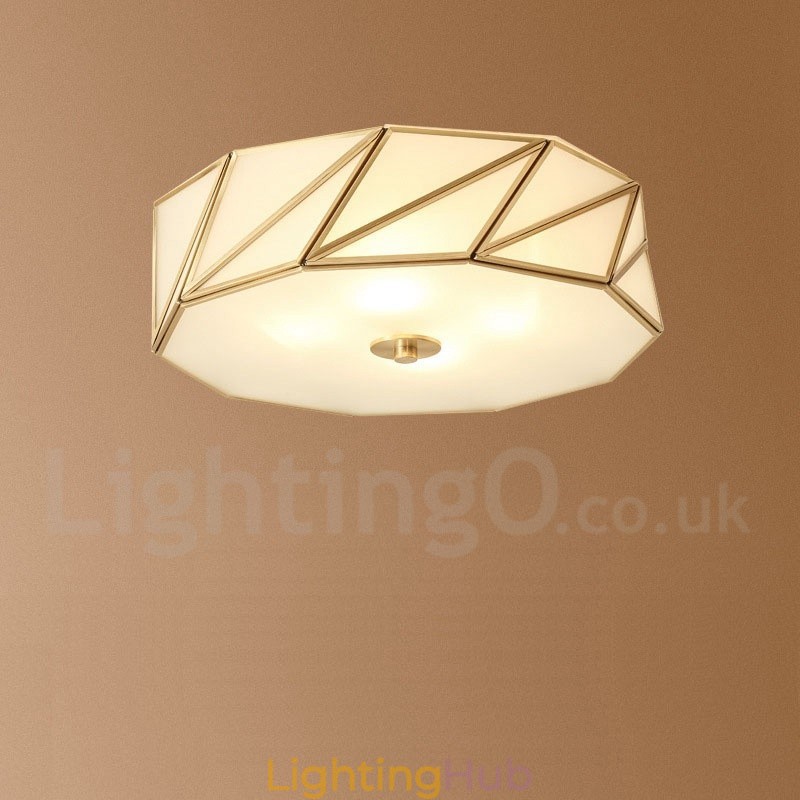 Pure Brass Rustic Lodge Nordic Style Flush Mount Ceiling Light with Glass Shade
