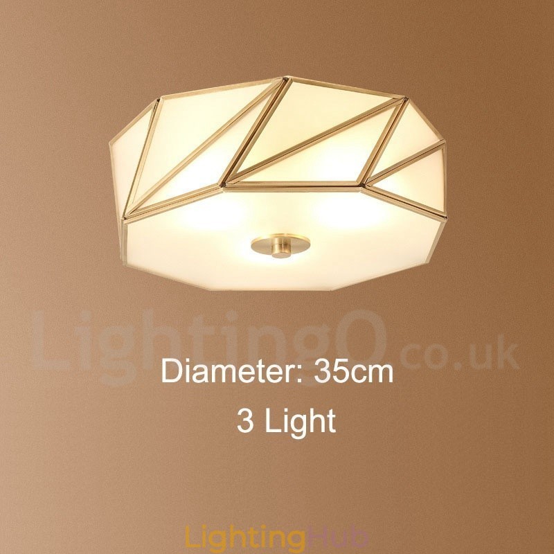 Pure Brass Rustic Lodge Nordic Style Flush Mount Ceiling Light with Glass Shade
