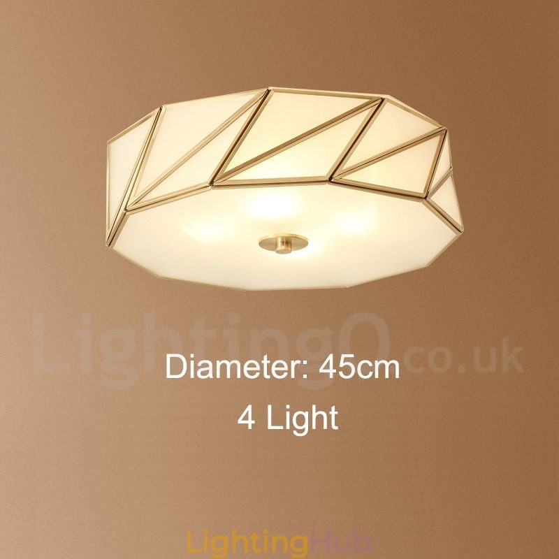 Pure Brass Rustic Lodge Nordic Style Flush Mount Ceiling Light with Glass Shade