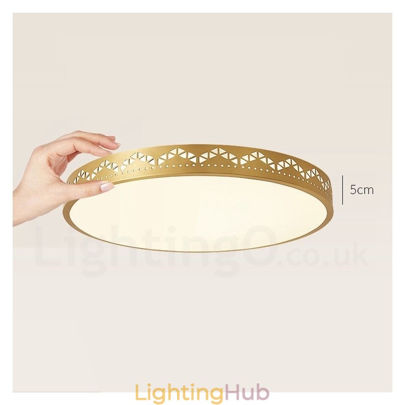 Round Pure Brass Modern Contemporary Nordic Style Flush Mount Ceiling Light with Acrylic Shade