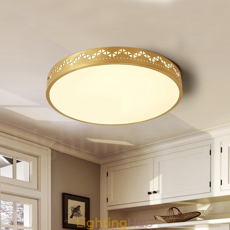 Round Pure Brass Modern Contemporary Nordic Style Flush Mount Ceiling Light with Acrylic Shade