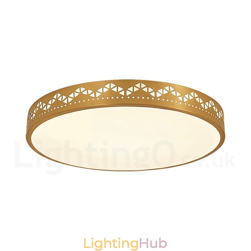 Round Pure Brass Modern Contemporary Nordic Style Flush Mount Ceiling Light with Acrylic Shade