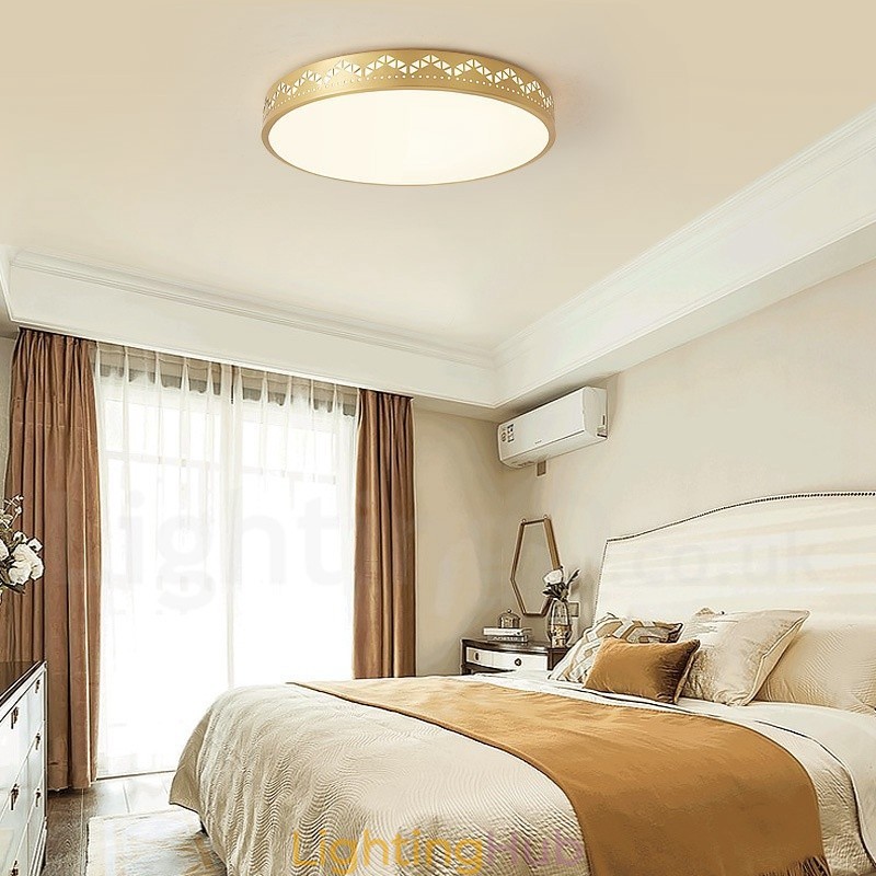 Round Pure Brass Modern Contemporary Nordic Style Flush Mount Ceiling Light with Acrylic Shade