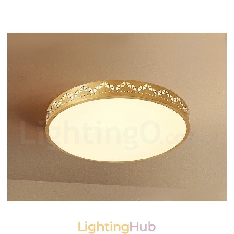 Round Pure Brass Modern Contemporary Nordic Style Flush Mount Ceiling Light with Acrylic Shade