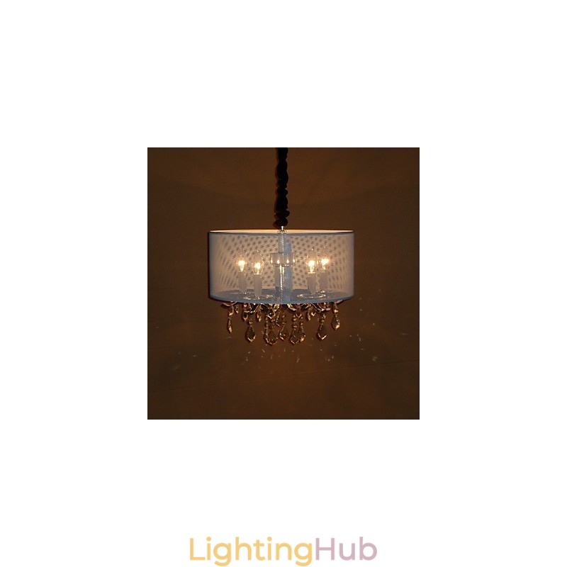 Contemporary Crystal Pendant Light with 5 Lights and Semitransparent Shade