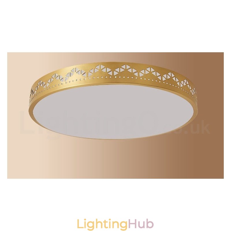 Round Pure Brass Modern Contemporary Nordic Style Flush Mount Ceiling Light with Acrylic Shade