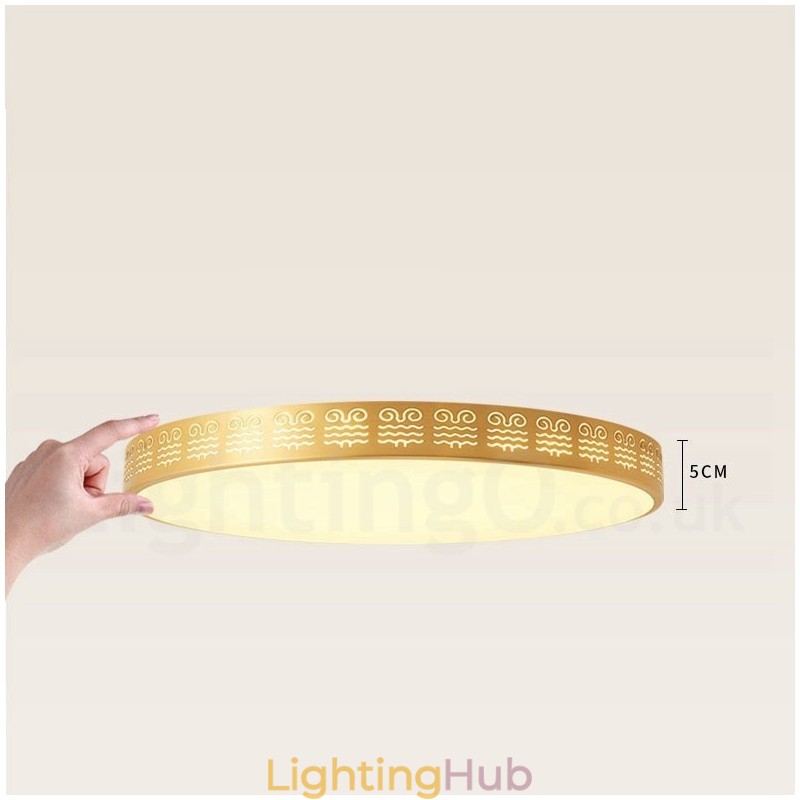 Round Pure Brass Modern Contemporary Nordic Style Flush Mount Ceiling Light with Acrylic Shade