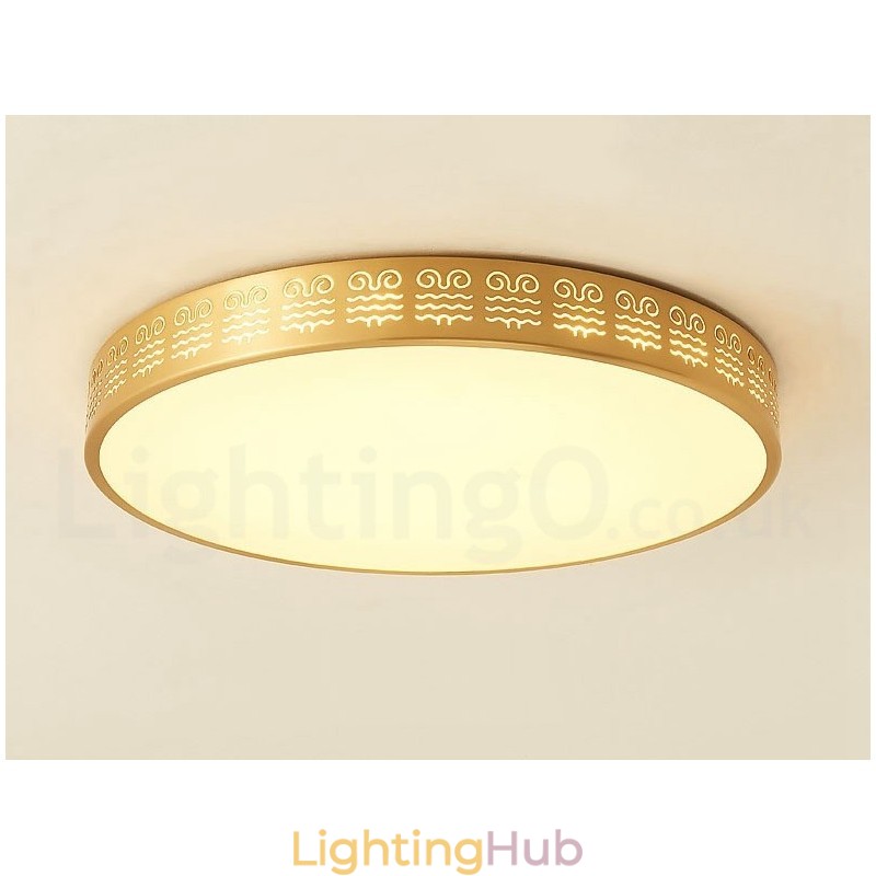 Round Pure Brass Modern Contemporary Nordic Style Flush Mount Ceiling Light with Acrylic Shade