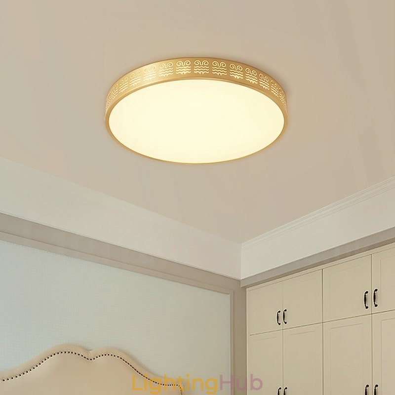 Round Pure Brass Modern Contemporary Nordic Style Flush Mount Ceiling Light with Acrylic Shade