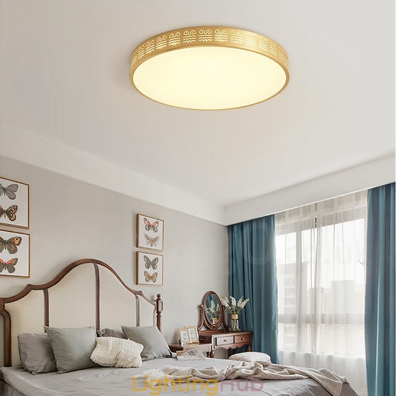 Round Pure Brass Modern Contemporary Nordic Style Flush Mount Ceiling Light with Acrylic Shade