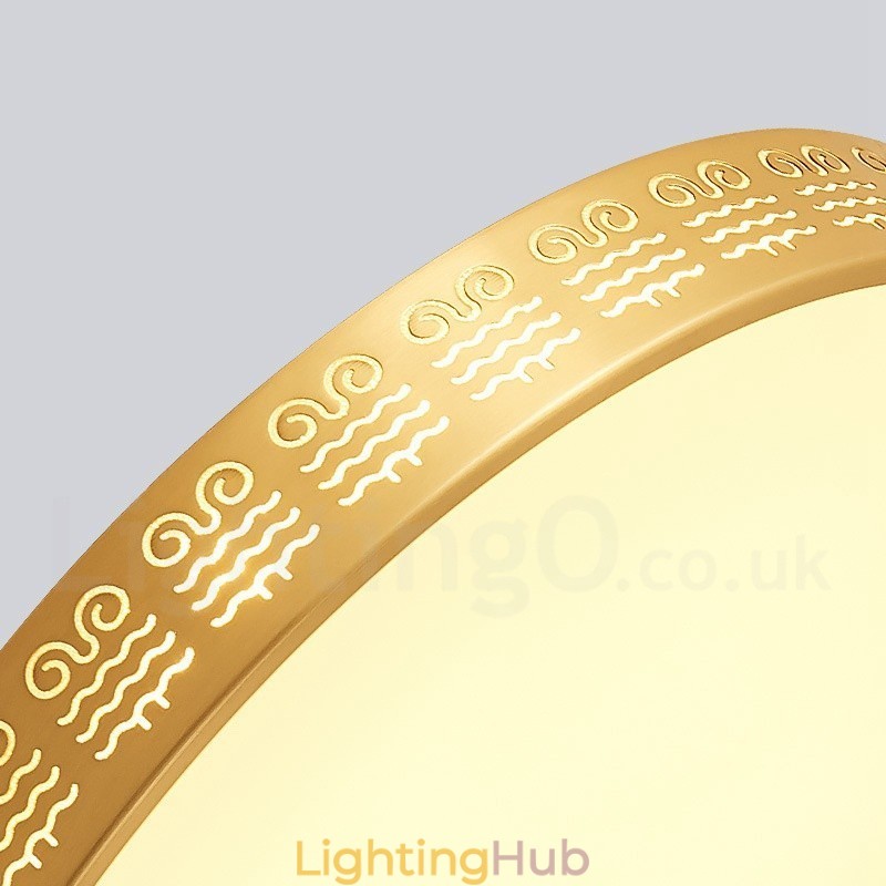 Round Pure Brass Modern Contemporary Nordic Style Flush Mount Ceiling Light with Acrylic Shade