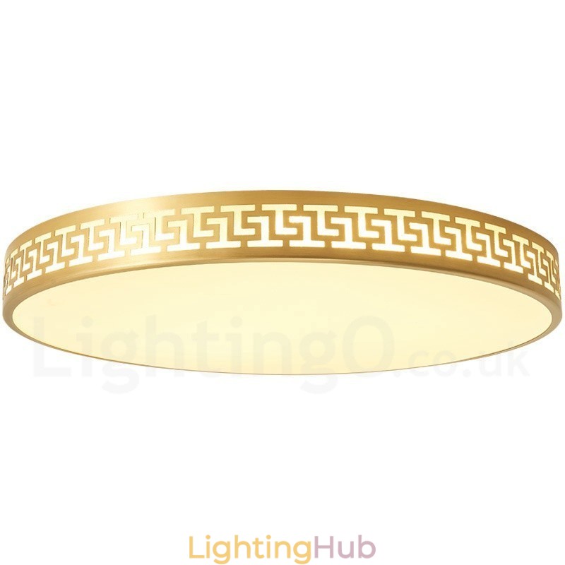Round Pure Brass Modern Contemporary Nordic Style Flush Mount Ceiling Light with Acrylic Shade
