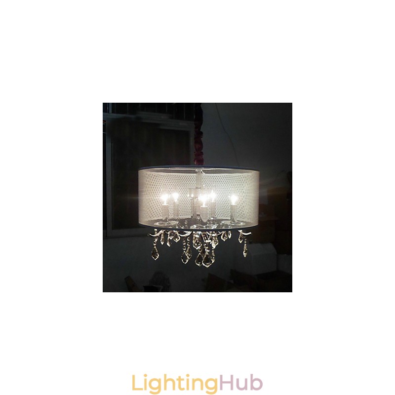 Contemporary Crystal Pendant Light with 5 Lights and Semitransparent Shade