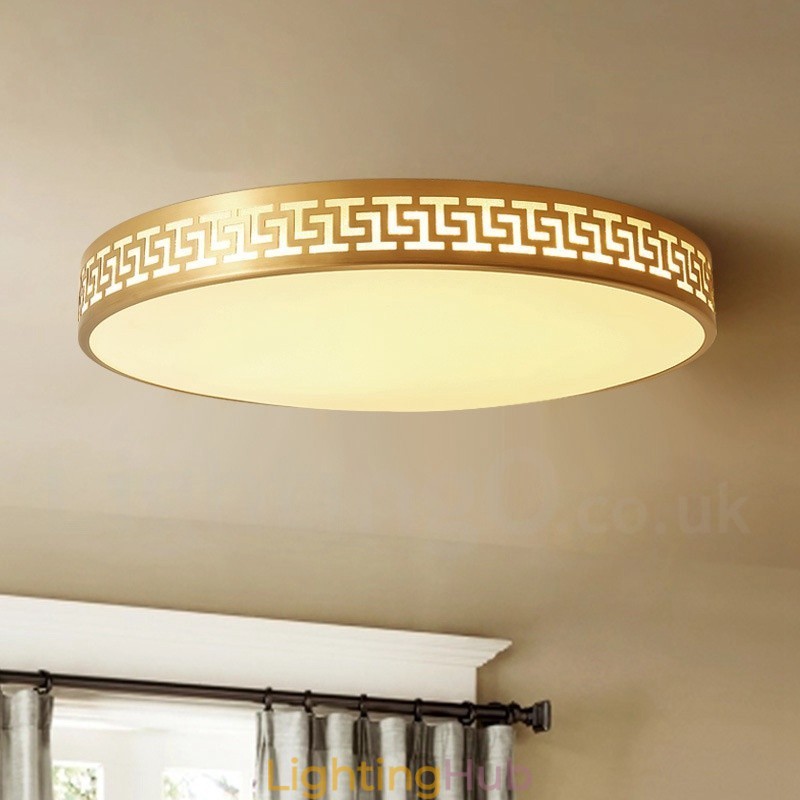 Round Pure Brass Modern Contemporary Nordic Style Flush Mount Ceiling Light with Acrylic Shade