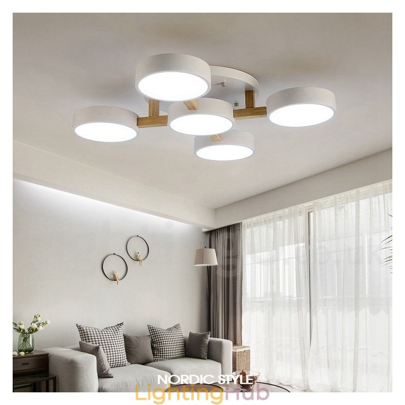 Wood Chandelier Modern Contemporary Nordic Style Flush Mount Ceiling Light with Acrylic Shade