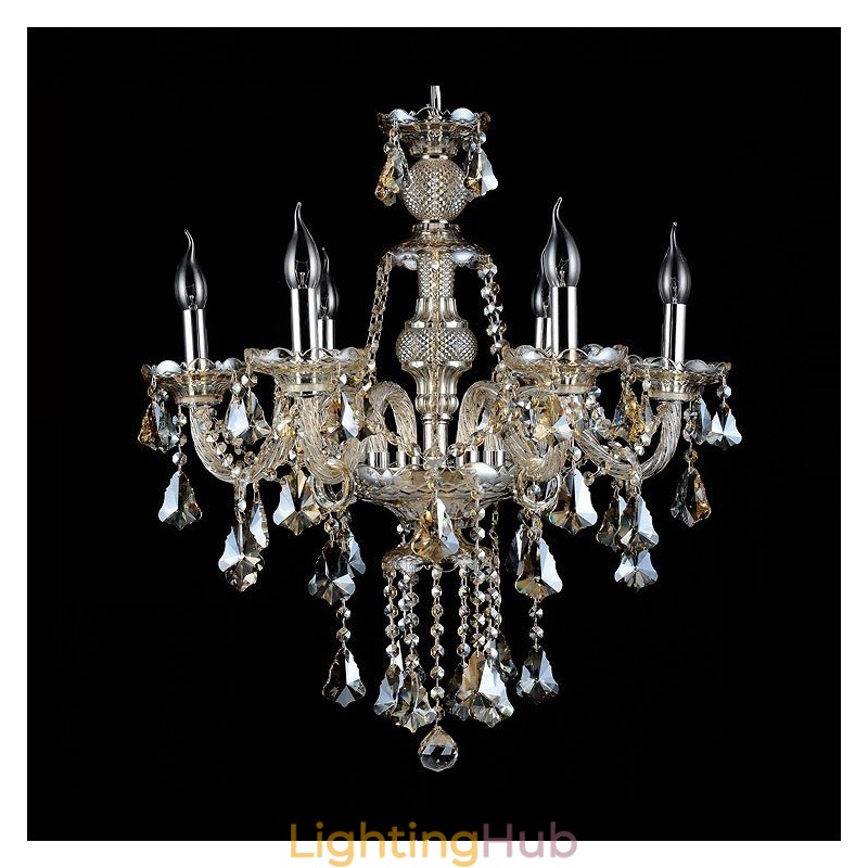 6 Lights Retro Cognac Color K9 Crystal Modern Chandelier