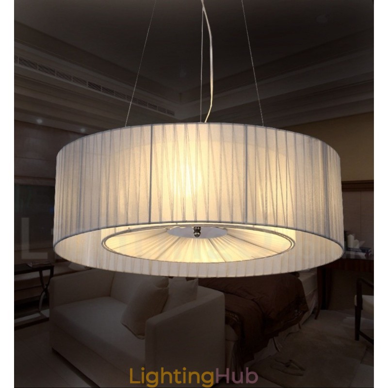Drum 4 Light Pendant Modern Light with Fabric Shade