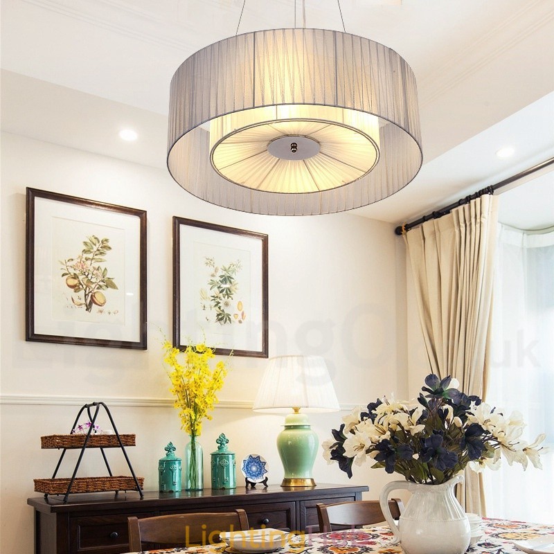 Drum 4 Light Pendant Modern Light with Fabric Shade