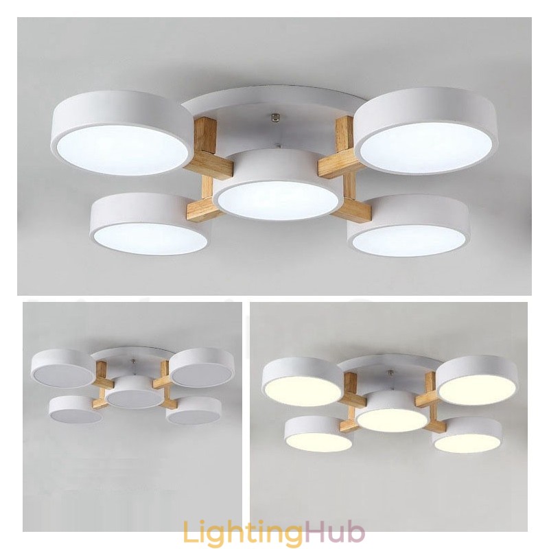 Wood Chandelier Modern Contemporary Nordic Style Flush Mount Ceiling Light with Acrylic Shade