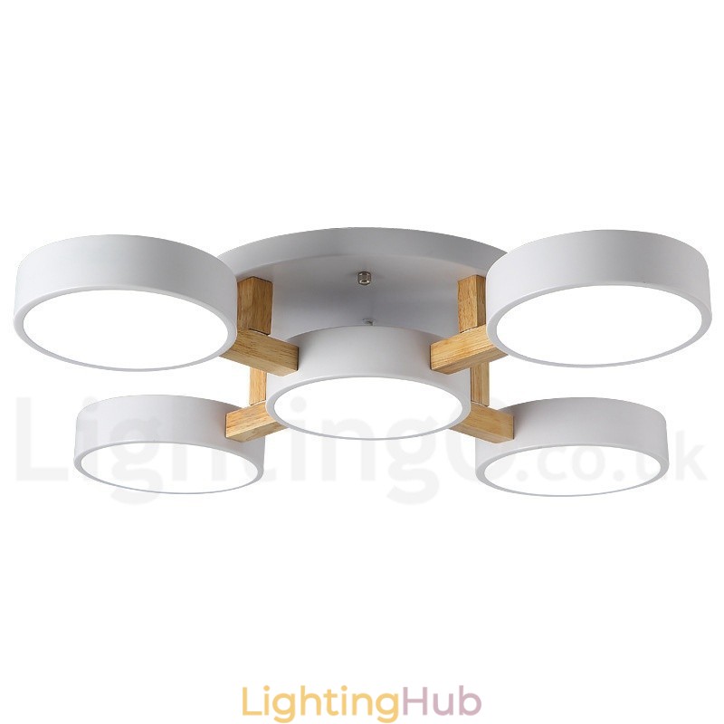 Wood Chandelier Modern Contemporary Nordic Style Flush Mount Ceiling Light with Acrylic Shade