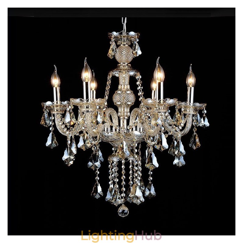6 Lights Retro Cognac Color K9 Crystal Modern Chandelier