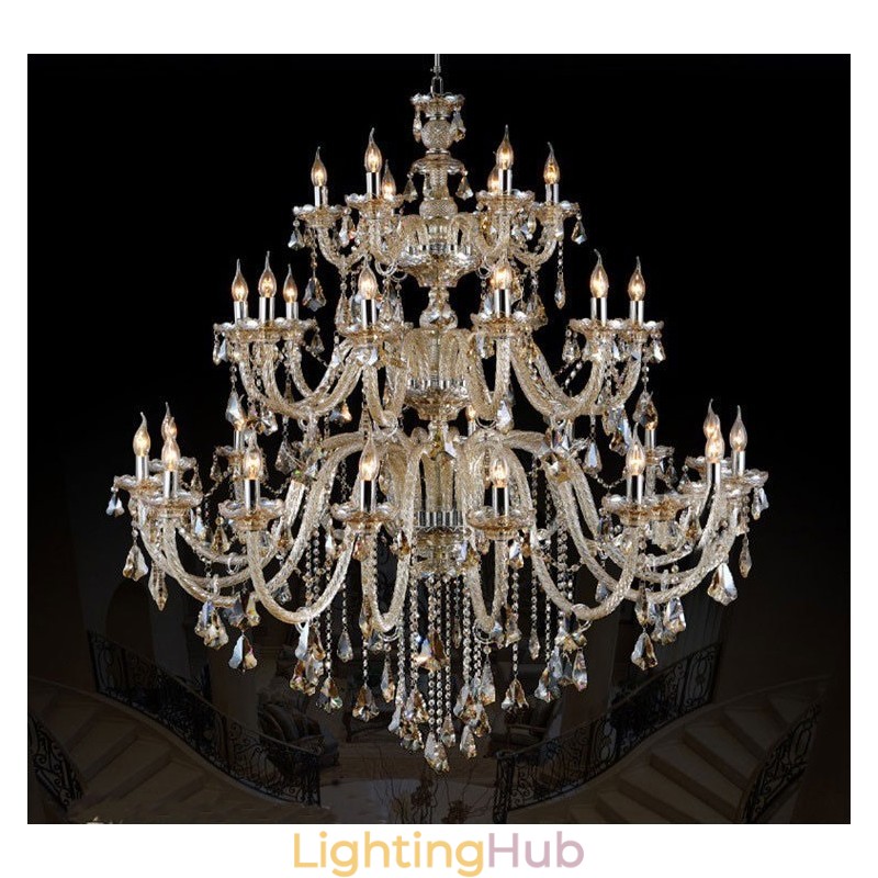 Extra Large 3 Tiers Retro Cognac Color K9 Crystal Modern Luxurious Chandelier
