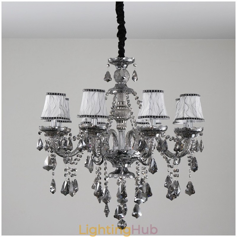 8 Lights Retro Grey Color K9 Crystal Candle Chandelier