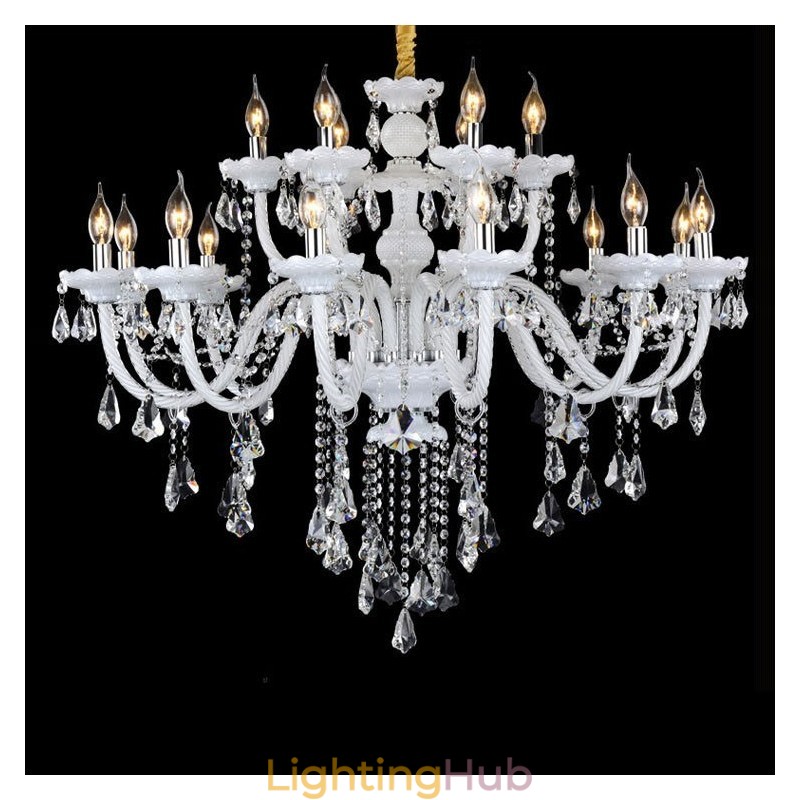 15 Lights Retro White Colour K9 Clear Crystal Candle Chandelier