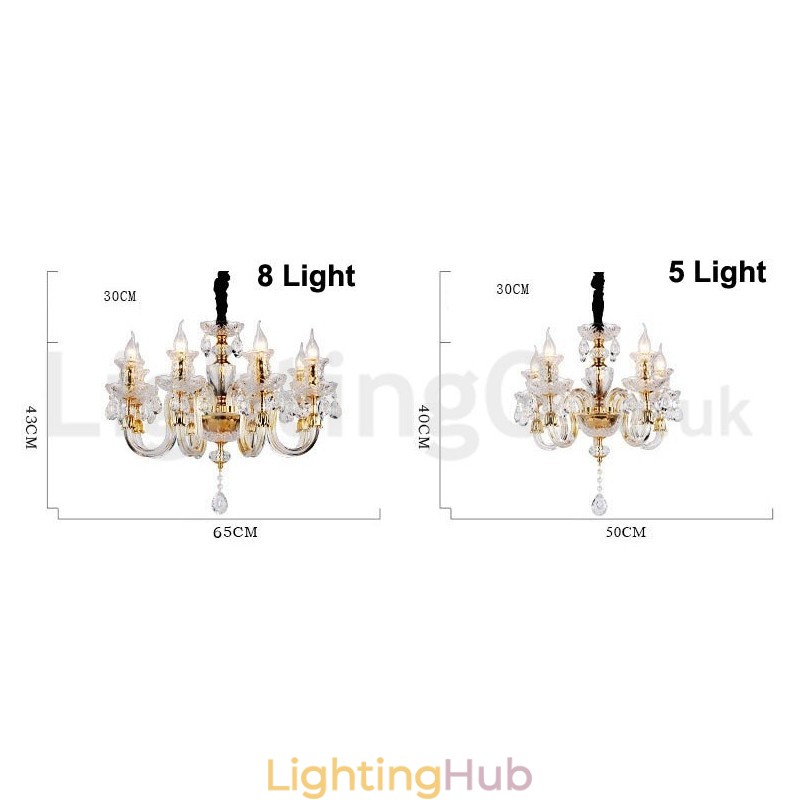 Retro Gold Colour K9 Clear Crystal Candle Chandelier