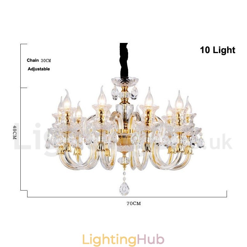 Retro Gold Colour K9 Clear Crystal Candle Chandelier