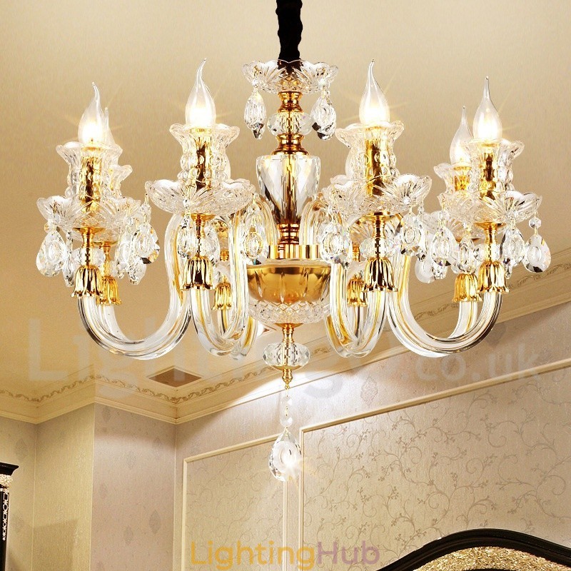 Retro Gold Colour K9 Clear Crystal Candle Chandelier