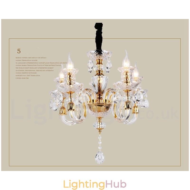 Retro Gold Colour K9 Clear Crystal Candle Chandelier