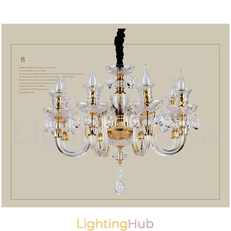 Retro Gold Colour K9 Clear Crystal Candle Chandelier