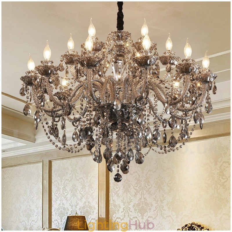 18 Lights Retro Grey Colour K9 Crystal Candle Large Chandelier