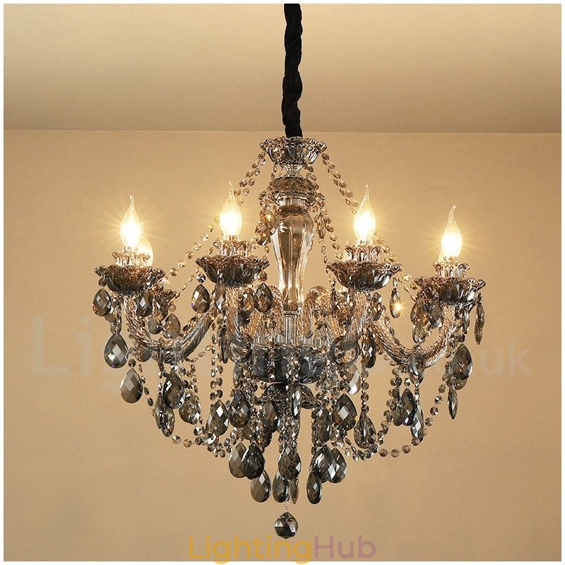 8 Lights Retro Grey Colour K9 Crystal Candle Large Chandelier