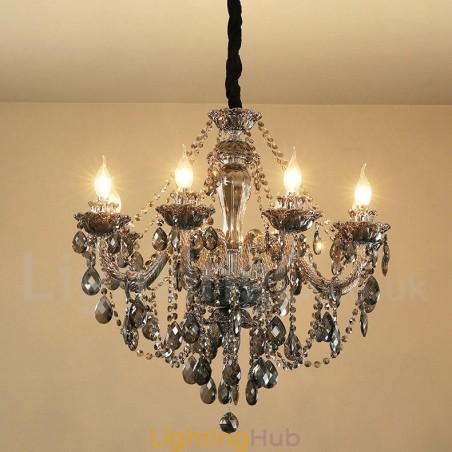 8 Lights Retro Grey Colour K9 Crystal Candle Large Chandelier