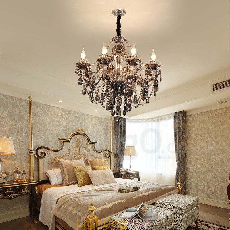 8 Lights Retro Grey Colour K9 Crystal Candle Large Chandelier