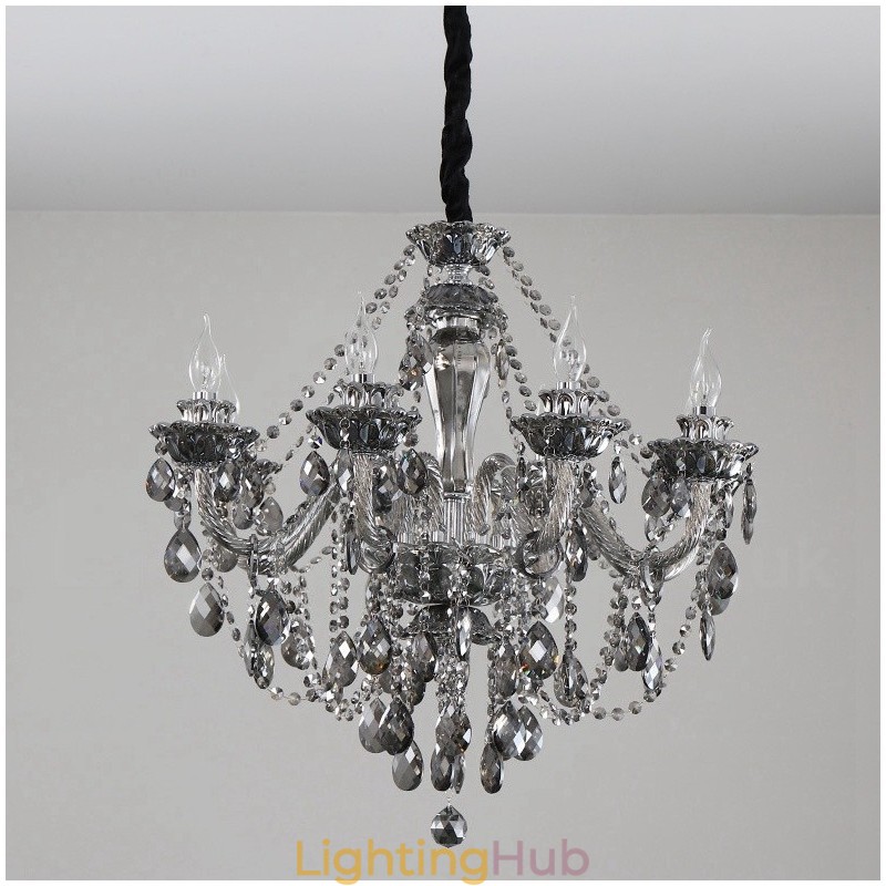 8 Lights Retro Grey Colour K9 Crystal Candle Large Chandelier