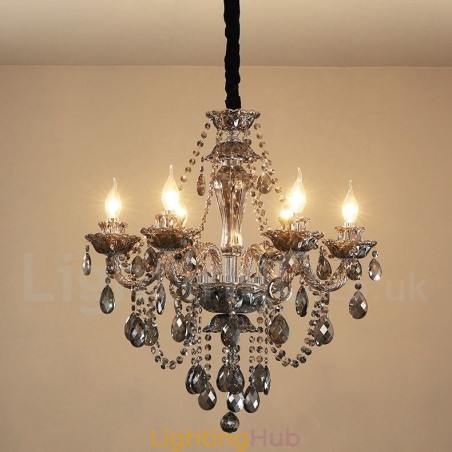 6 Lights Retro Grey Colour K9 Crystal Candle Large Chandelier